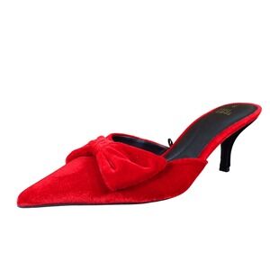 Time and Tru WMTT45FM162 Womens Mule Size 9 Holiday Party Red Velvet Bow Heel